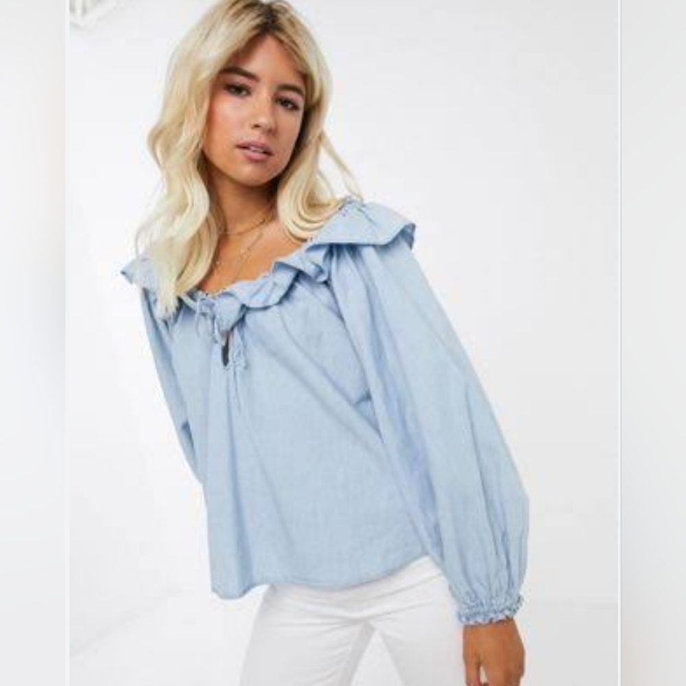 Free People Denim Shirt, Color Blue, Size XS